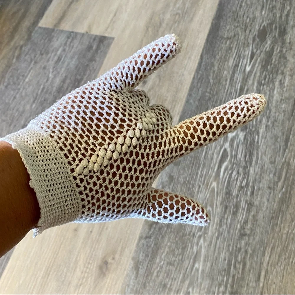 Vintage Stretch Lace Knit Crochet Dainty Lolita Short Gloves